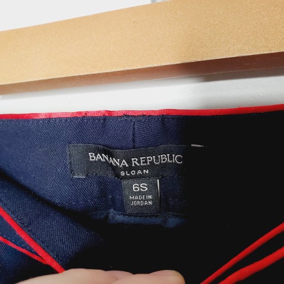 Banana Republic Pants Sloan Silk Trim Slim Ankle Work Career Trousers Navy Red 6 - Picture 8 of 12